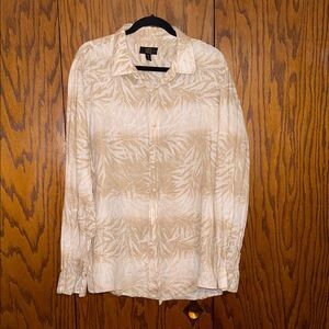 Club Room 100% Linen Button-Up – XXL – Coastal Cream & Tan